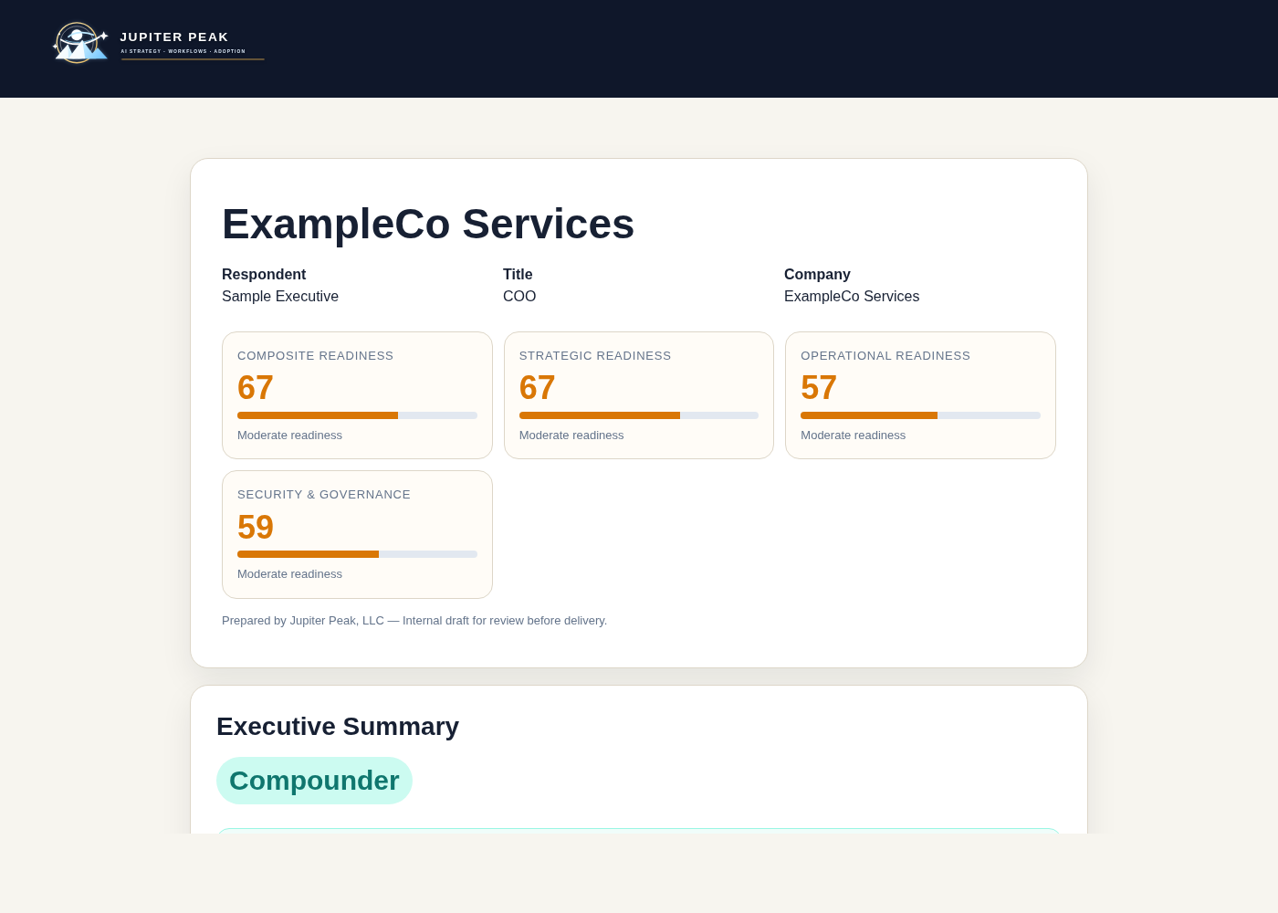 Preview of the Jupiter Peak AI Opportunity Assessment sample report
